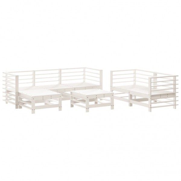 7 pcs conjunto lounge de jardim pinho maciço branco M 2