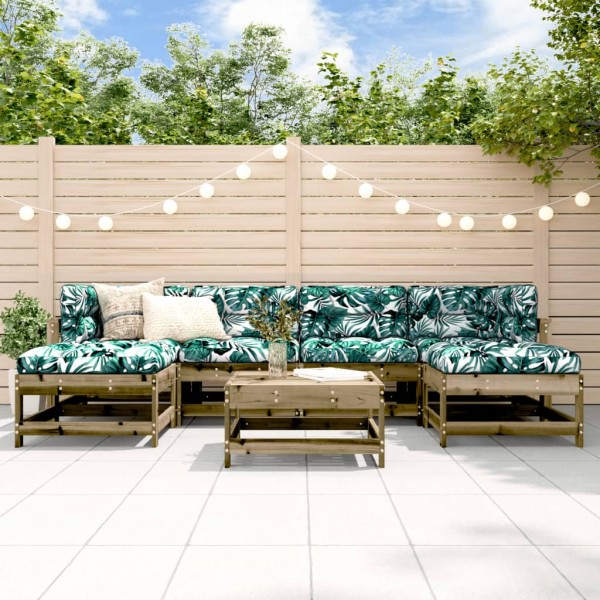 7 pcs conjunto lounge de jardim madeira de pinho impregnada D