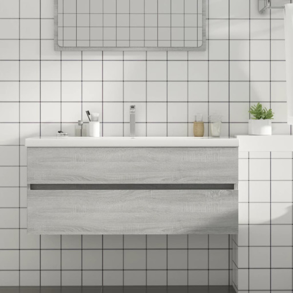 Mueble de lavabo madera contrachapada gris Sonoma 100x38.5x45cm D