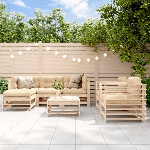 Juego de muebles de jardín 7 piezas madera maciza de pino D