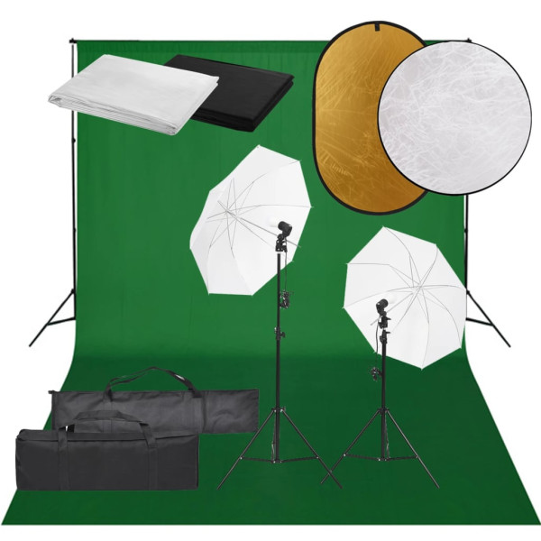 Kit de estudio fotográfico con set de luces. fondo y reflector D