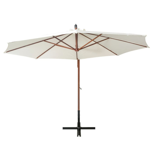 Guarda-sol suspenso com poste de madeira 350 cm branco M 3