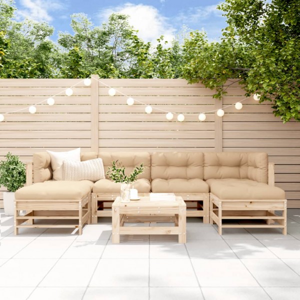 Juego de muebles de jardín 7 piezas madera maciza de pino D