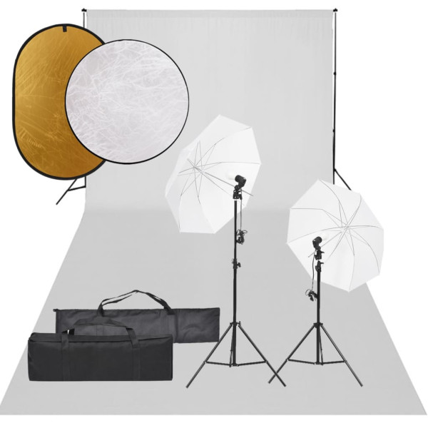 Kit de estudio fotográfico con set de luces. fondo y reflector D