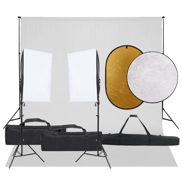 Kit de estudio fotográfico con set de luces. fondo y reflector D
