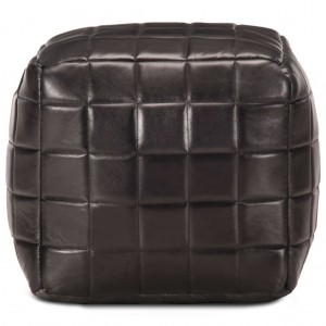 Puf negro 40x40x40 cm cuero auténtico de cabra H