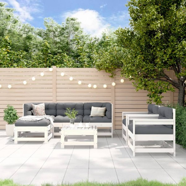 7 pcs conjunto lounge de jardim pinho maciço branco D