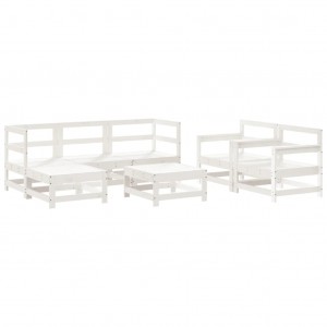 7 pcs conjunto lounge de jardim pinho maciço branco H