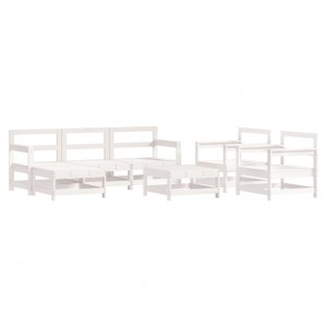 7 pcs conjunto lounge de jardim pinho maciço branco H