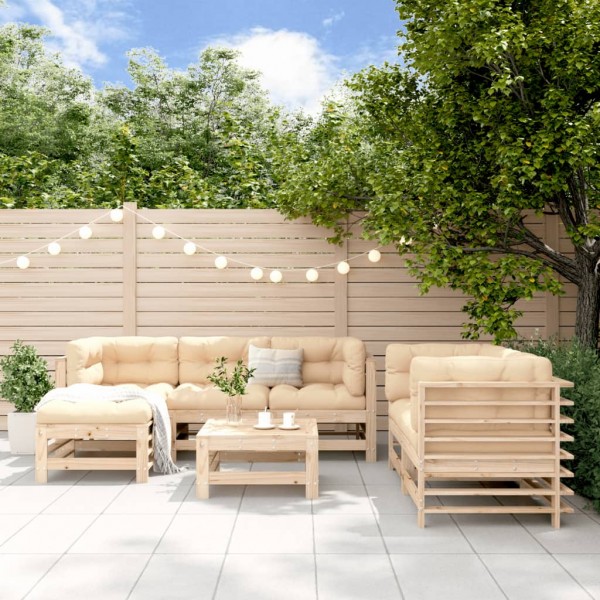 7 pcs conjunto lounge de jardim pinho maciço D