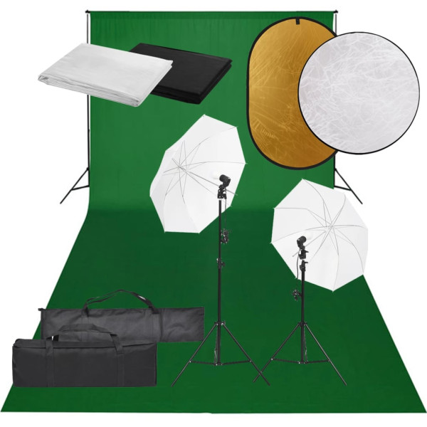 Kit de estudio fotográfico con set de luces. fondo y reflector D
