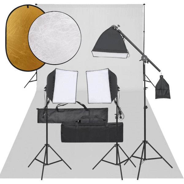 Kit de estudio fotográfico con set de luces. fondo y reflector D
