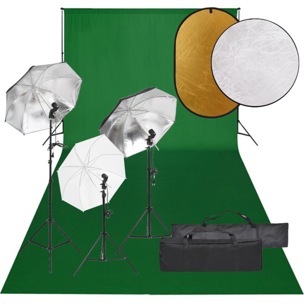 Kit de estudio fotográfico con set de luces. fondo y reflector D