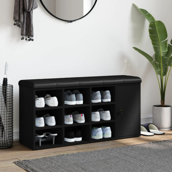 Banco zapatero madera de ingeniería negro 102x32x50 cm M 3