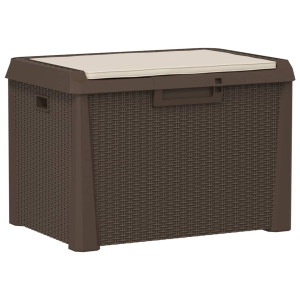Caja de almacenaje jardín con cojín de asiento PP marrón 125 L H