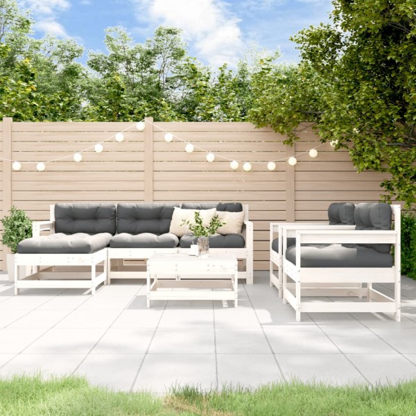 7 pcs conjunto lounge de jardim pinho maciço branco D