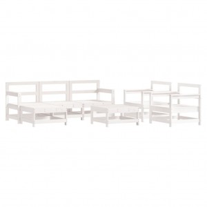 7 pcs conjunto lounge de jardim pinho maciço branco H