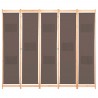 Biombo divisor de 5 paneles de tela marrón 200x170x4 cm 2