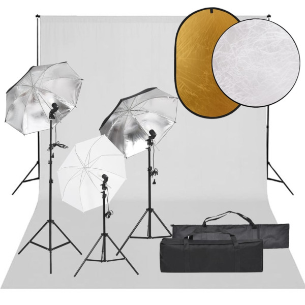 Kit de estudio fotográfico con set de luces. fondo y reflector D
