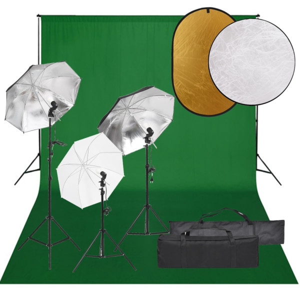 Kit de estudio fotográfico con set de luces. fondo y reflector D