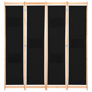 Biombo divisor de 4 paneles de tela negro 160x170x4 cm H