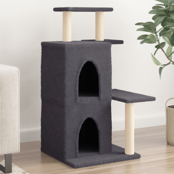 Rascador para gatos con postes de sisal gris oscuro 97 cm D