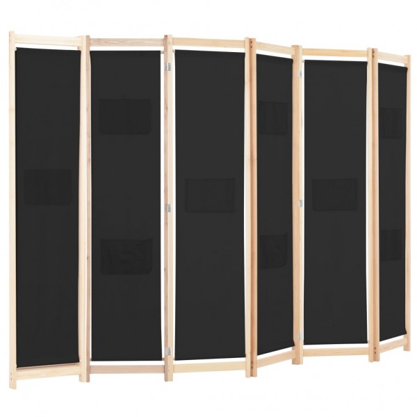 Biombo divisor de 6 paneles de tela negro 240x170x4 cm M 3