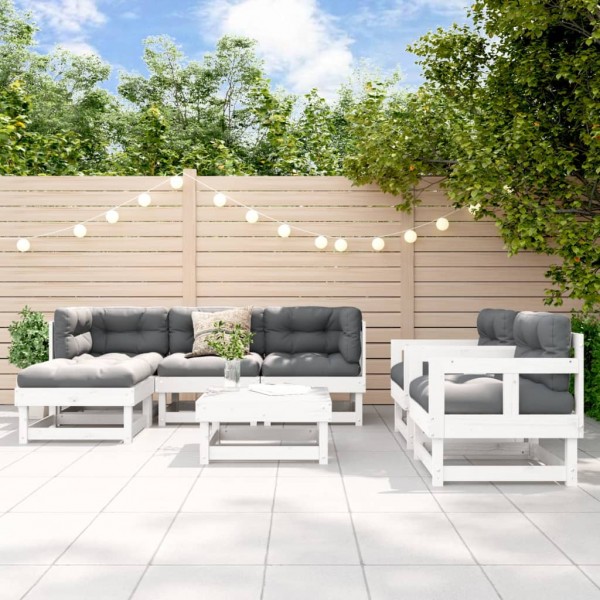 Juego de muebles de jardín 7 pzas madera maciza de pino blanco D