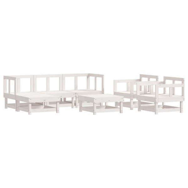 7 pcs conjunto lounge de jardim pinho maciço branco M 2