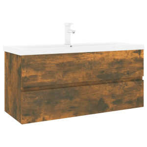 Mueble de baño con lavabo madera contrachapada roble ahumado H