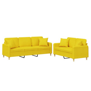 2 pcs conjunto de sofás com almofadas tecido amarelo-claro H