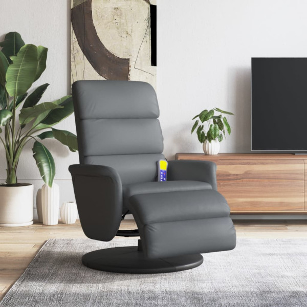 Sillón reclinable de masaje con reposapiés cuero sintético gris D
