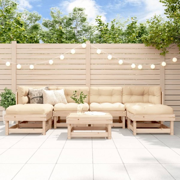 7 pcs conjunto lounge de jardim pinho maciço D