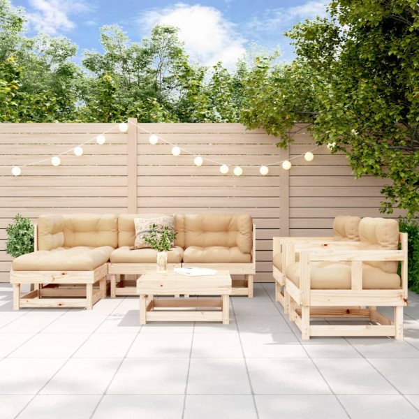 7 pcs conjunto lounge de jardim pinho maciço D