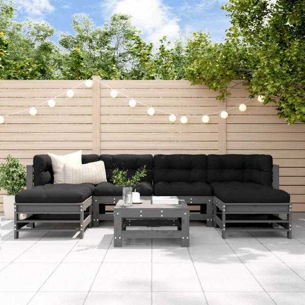 Juego de muebles de jardín 7 piezas madera maciza de pino gris D