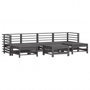 Conjunto de mobília de jardim 7 peças de madeira maciça de pinho cinza H