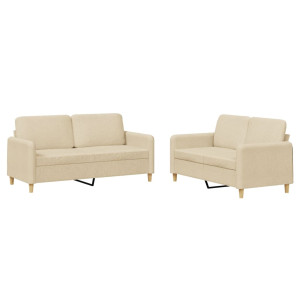 2 pcs conjunto de sofás com almofadões tecido cor creme H