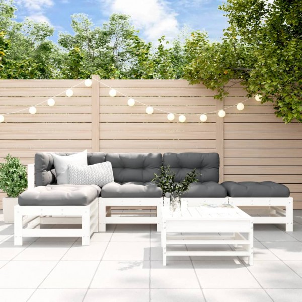 6 pcs conjunto lounge de jardim pinho maciço branco D