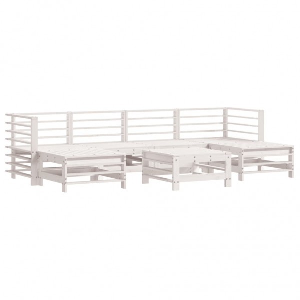 7 pcs conjunto lounge de jardim pinho maciço branco M 2