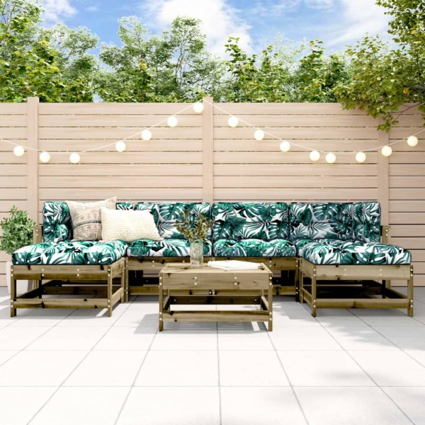 7 pcs conjunto lounge de jardim madeira de pinho impregnada D