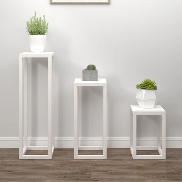 3 pcs conjunto de suporte plantas pinho maciço branco D