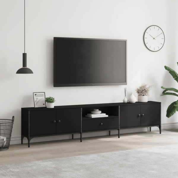 Mueble de TV con cajón madera de ingeniería negro 200x25x44 cm M 3