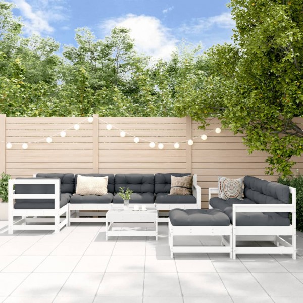10 pcs conjunto lounge de jardim pinho maciço branco D