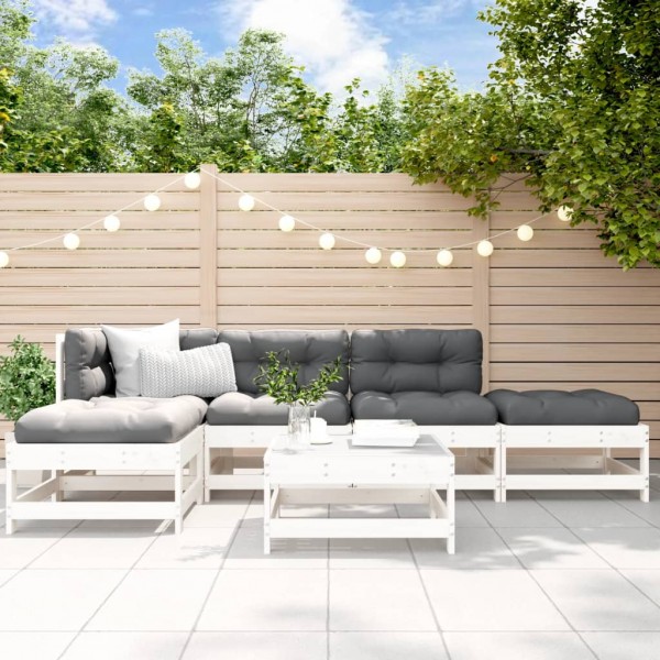 Juego de muebles de jardín 6 piezas madera maciza pino blanco D
