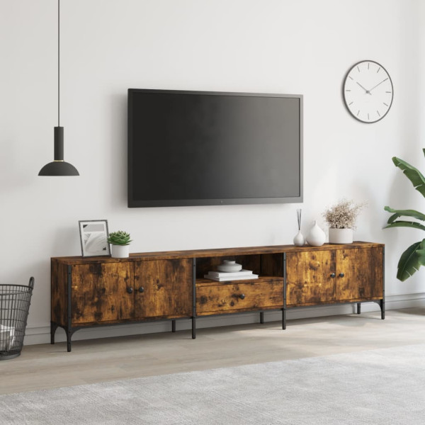 Mueble de TV cajón madera ingeniería roble ahumado 200x25x44 cm M 3