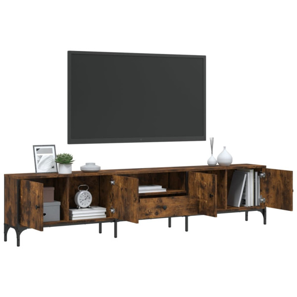 Mueble de TV cajón madera ingeniería roble ahumado 200x25x44 cm M 4