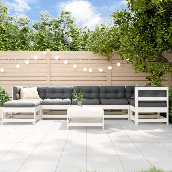 8 pcs conjunto lounge de jardim pinho maciço branco D