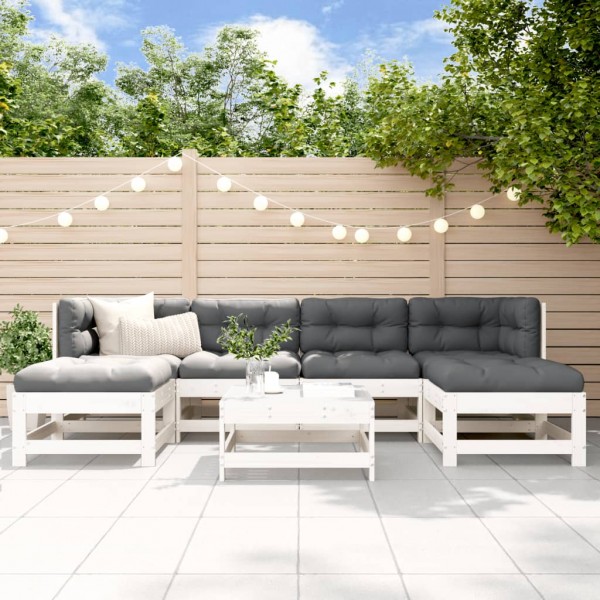7 pcs conjunto lounge de jardim pinho maciço branco D