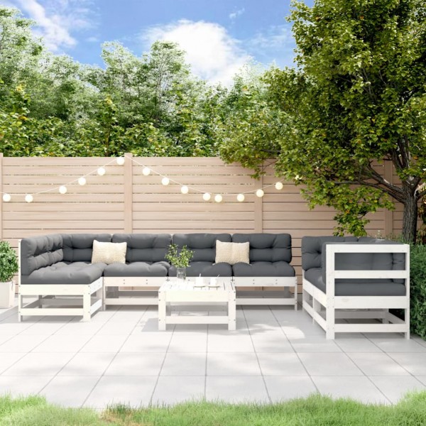 8 pcs conjunto lounge de jardim pinho maciço branco D