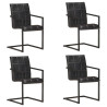 Cadeiras de jantar cantilever 4 pcs couro genuíno preto 1